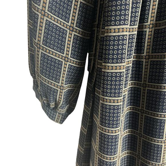 dRA Cicero Navy Blue Check Geo Print Long Sleeve Wrap Midi Dress Size Medium - Picture 8 of 14